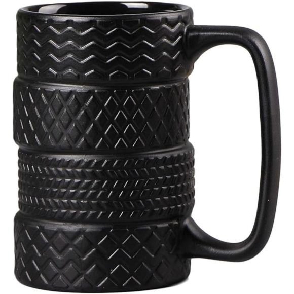 3D Cool Black Tyre Tire Shaped Frosted Ceramic Mug Large Coffee Tea Cup Gifts - Picture 7 of 7